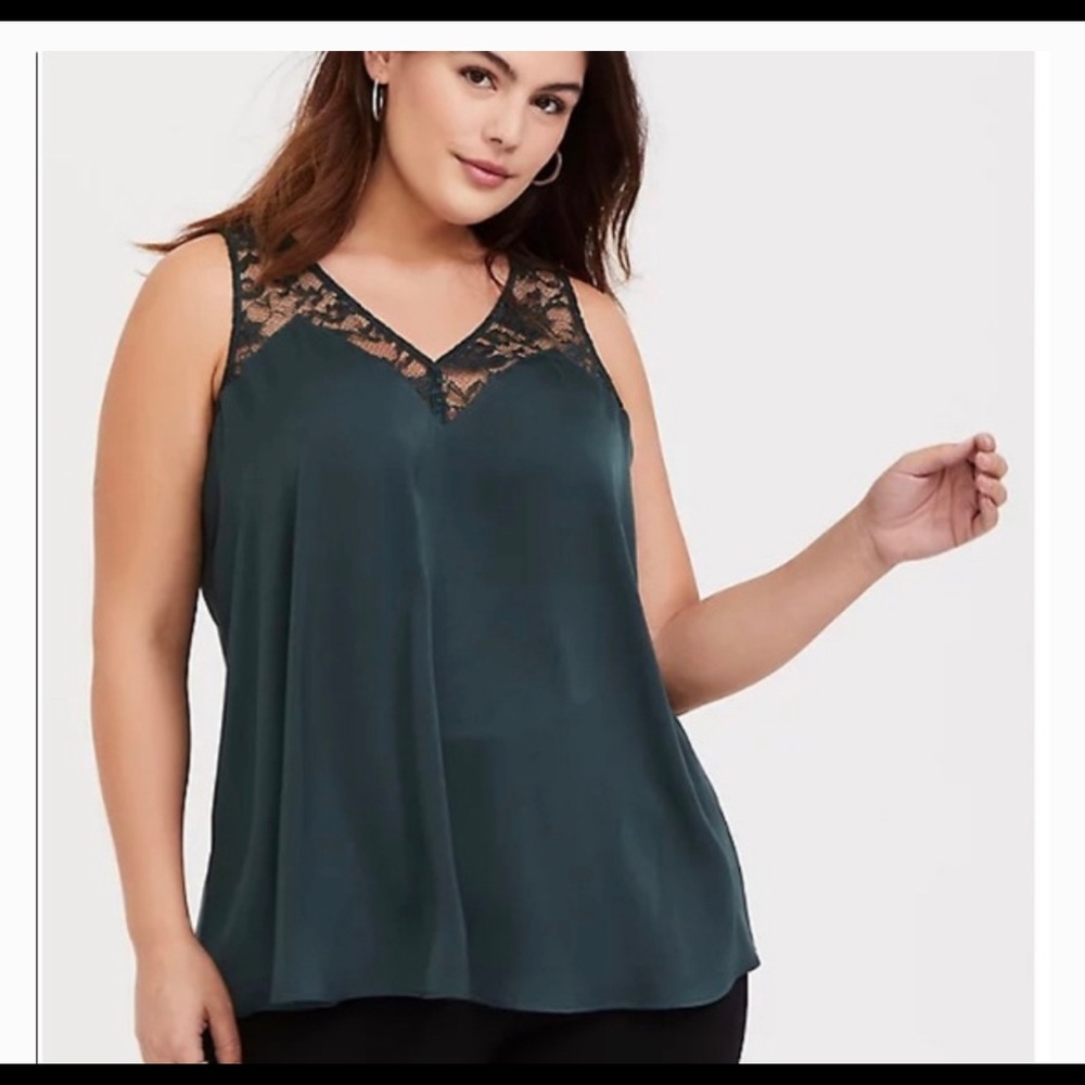 Torrid Lace Satin Emerald Green Tank - Picture 1 of 3